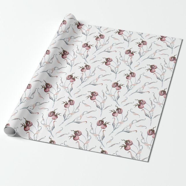 Weihnachts Roter Winter Berries Watercolor Geschenkpapier (Ungerollt)