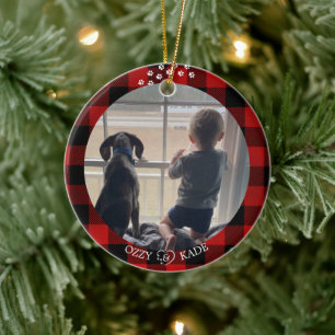 Weihnachts Rotes Kariertes Personalisiertes Kind H Keramik Ornament