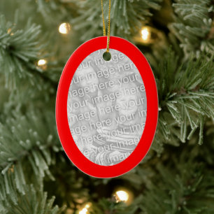 Weihnachts-Rotes Oval-Foto Keramikornament