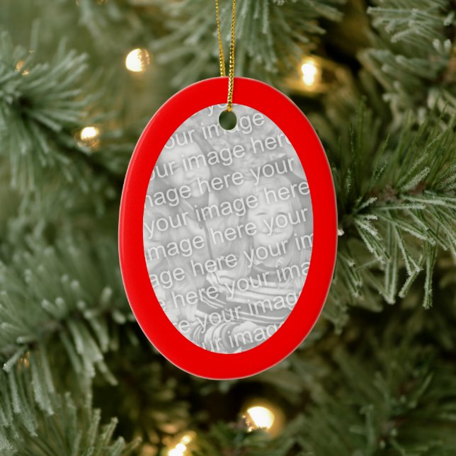Weihnachts-Rotes Oval-Foto Keramikornament (Baum)