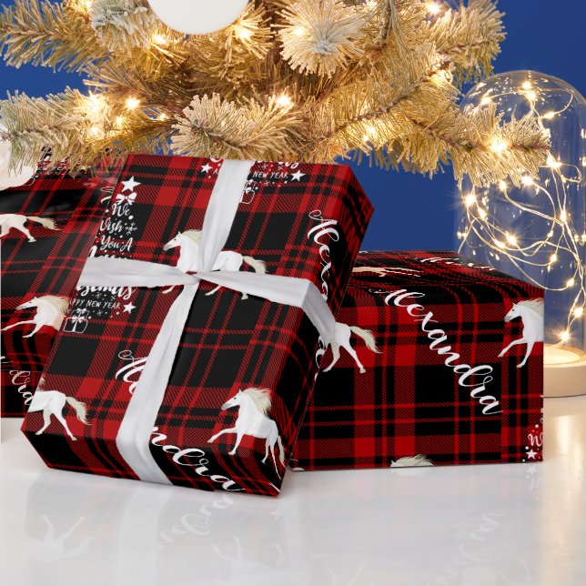 Weihnachts-Rotes Pferd Personalisiert Geschenkpapier (Feiertage)
