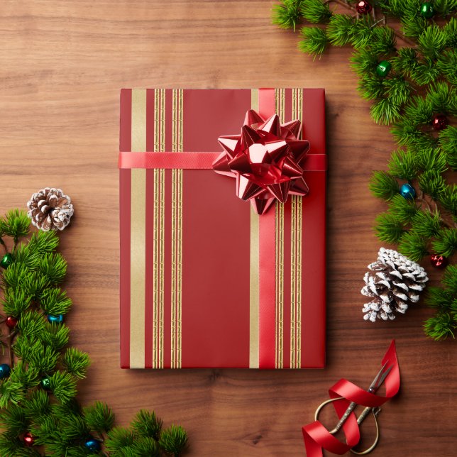 Weihnachts-Rotgoldgestreifen Geschenkpapier (Feiertagsgeschenk)