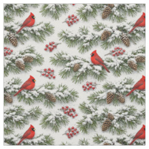 Weihnachts-Rotkardinal-Waldlandschaft Stoff