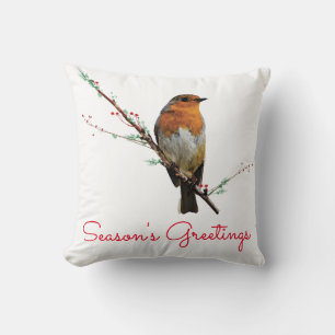 Weihnachts-Rotkehlchen auf einem Baumzweig Kissen