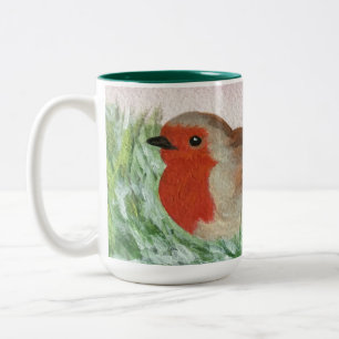 Weihnachts-Rotkehlchen handbemalt Zweifarbige Tasse