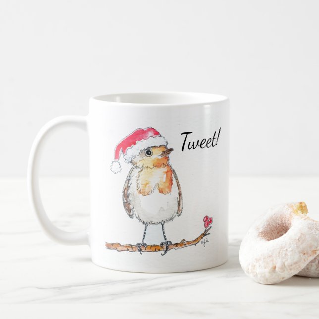 Weihnachts-Rotkehlchen Kaffeetasse (Mit Donut)