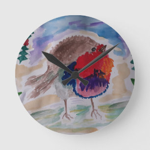 Weihnachts-Rotkehlchen-Wanduhr Runde Wanduhr
