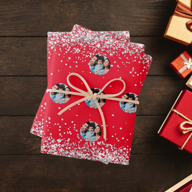 Weihnachts-Rotsilber-Foto Konfetti Geschenkpapier Set (Von Creator hochgeladen)