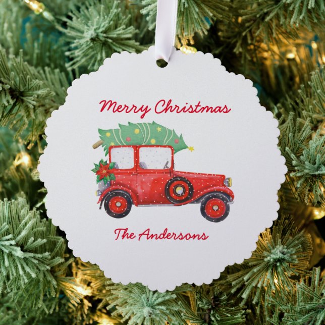 Weihnachts-Rottruck Weißes Fest Ornament Karte (Insitu (Baum))