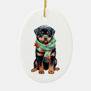 Weihnachts-Rottweiler-Ornament - Festlicher Hund L Keramik Ornament