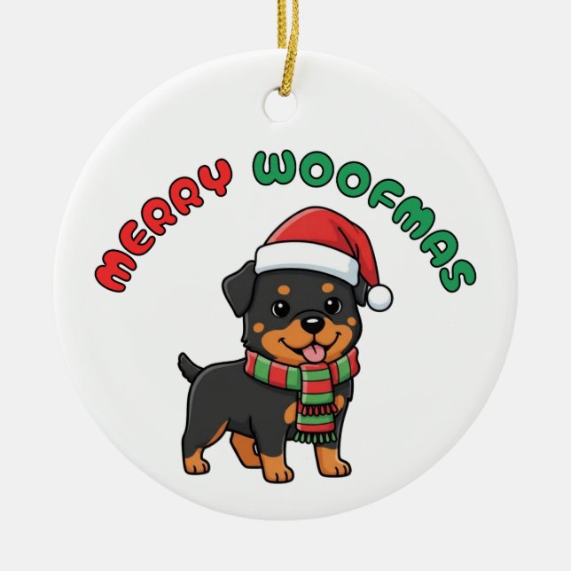 Weihnachts-Rottweiler-Ornament: Frohe Weihnachtsmä Keramik Ornament (Vorne)
