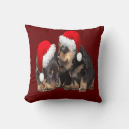 Weihnachts-Rottweiler tragen Festtagshäuser Kissen