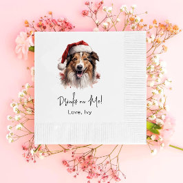 Weihnachts Rough Collie Dog trinkt auf mir Serviette