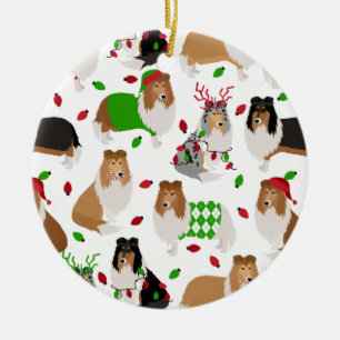 Weihnachts-Rough Collie Keramik Ornament