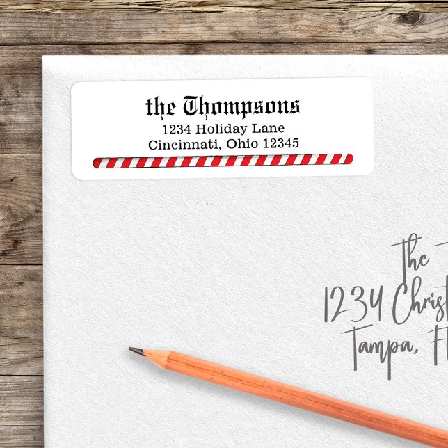 Weihnachts-Rücksendeadresse Candy Cane Stripes (Simple red and white return address label. )