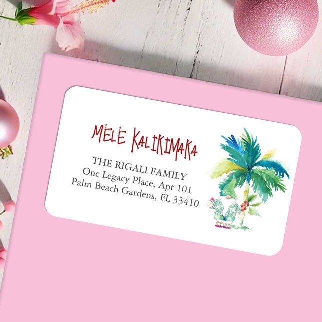 Weihnachts-Rücksendeadressen-Aufkleber am Strand Adressaufkleber (Christmas return address labels Male Kalikimaka watercolor art by Victoria Grigaliunas DoTellABelle)