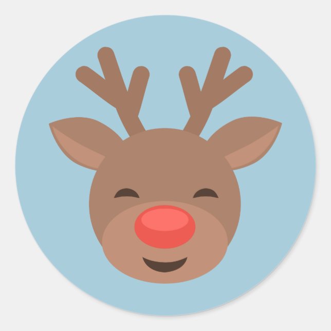 Weihnachts-Rudolf auf Light Blue Runder Aufkleber (Vorderseite)