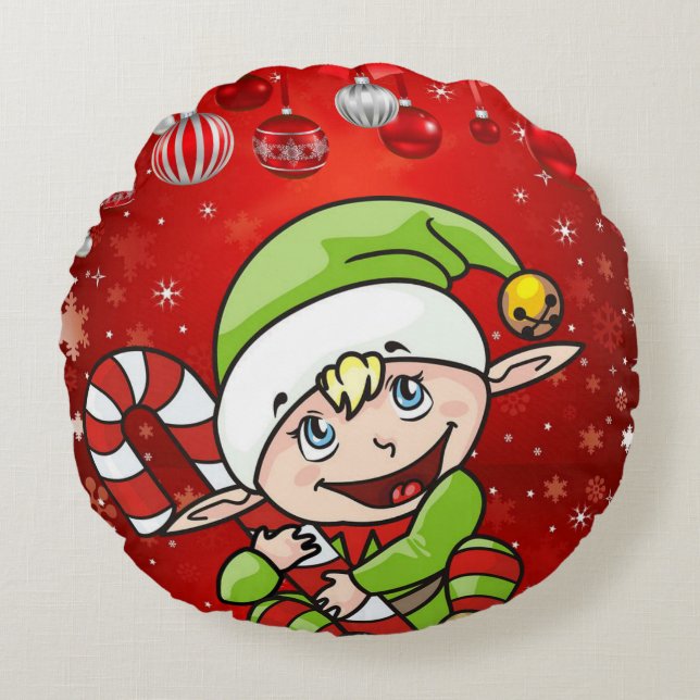 Weihnachts-Rundkissen, Elf Rundes Kissen (Vorderseite)