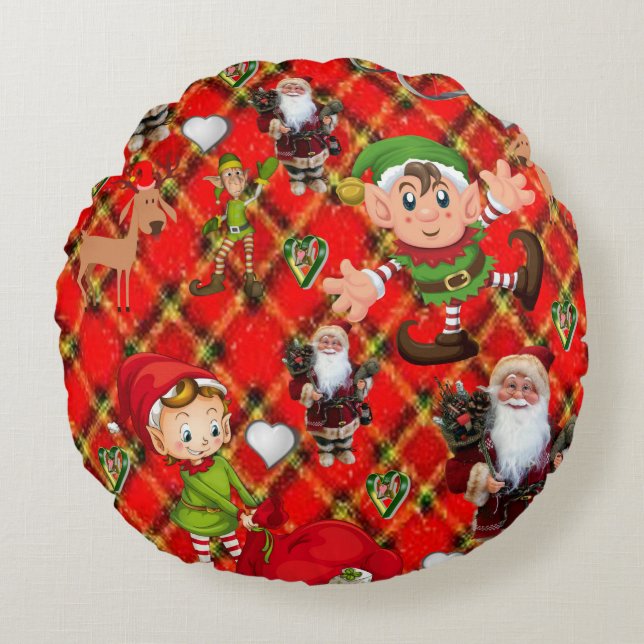 Weihnachts-Rundkissen, Elf Rundes Kissen (Vorderseite)