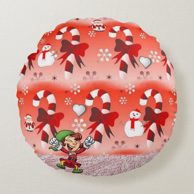 Weihnachts-Rundkissen, Elf Rundes Kissen (Vorderseite)