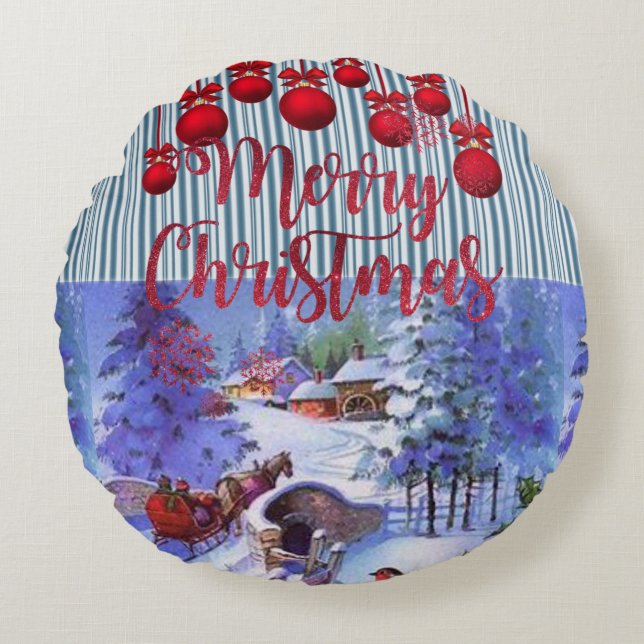 Weihnachts-Rundkissen, frohe Weihnachten Rundes Kissen (Vorderseite)