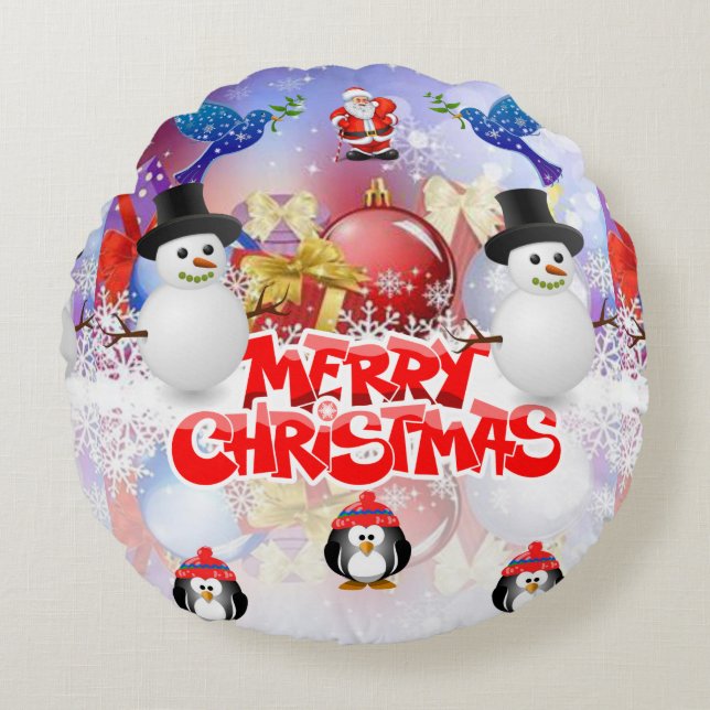 Weihnachts-Rundkissen, frohe Weihnachten Rundes Kissen (Vorderseite)