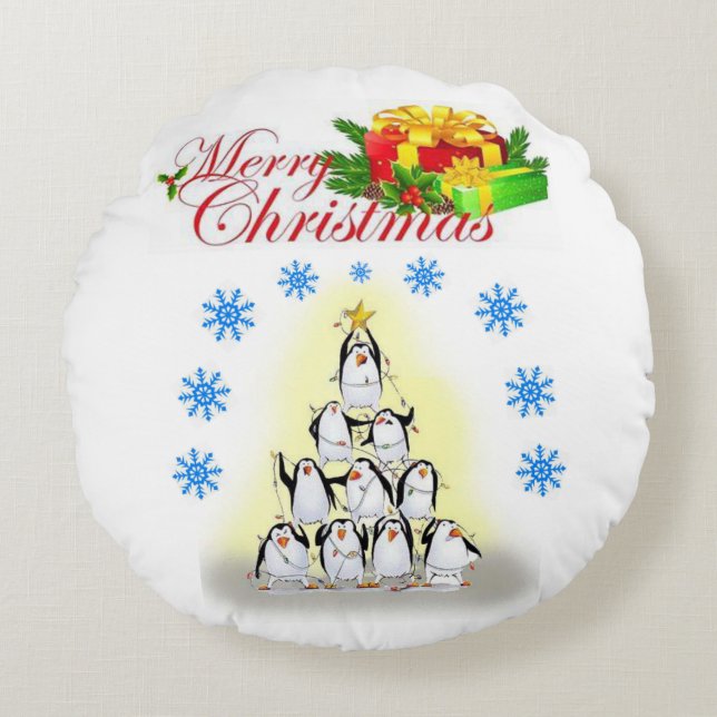 Weihnachts-Rundkissen, Pinguin Rundes Kissen (Vorderseite)