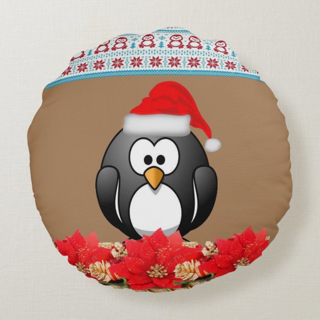 Weihnachts-Rundkissen, Pinguin Rundes Kissen (Rückseite)