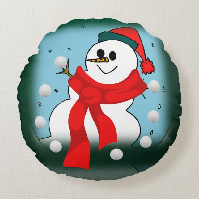 Weihnachts-Rundkissen, Schneemann Rundes Kissen (Vorderseite)