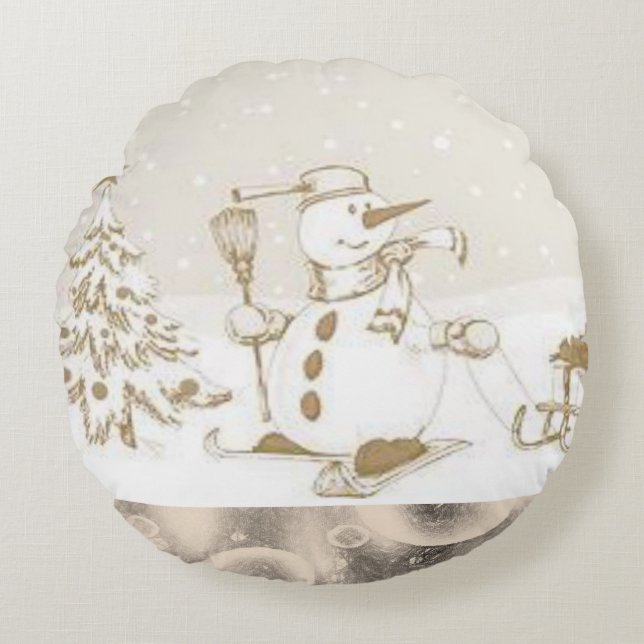 Weihnachts-Rundkissen, Schneemann Rundes Kissen (Vorderseite)