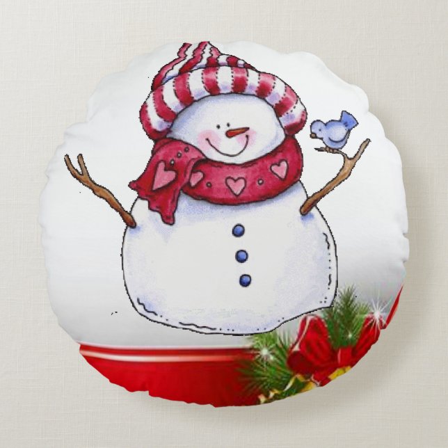 Weihnachts-Rundkissen, Schneemann Rundes Kissen (Vorderseite)