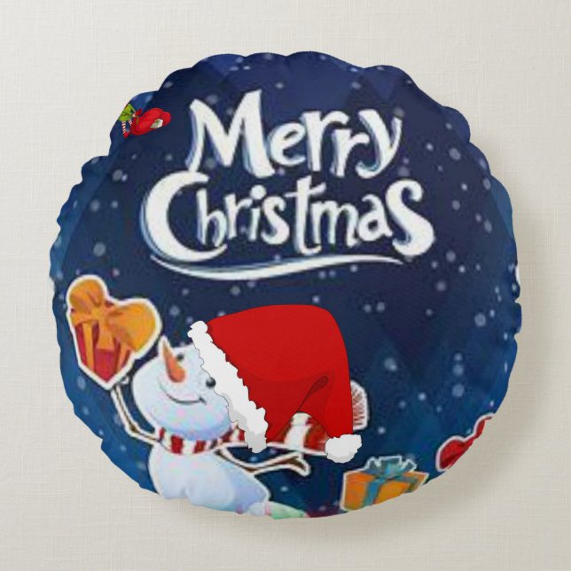 Weihnachts-Rundkissen, Schneemann Rundes Kissen (Vorderseite)