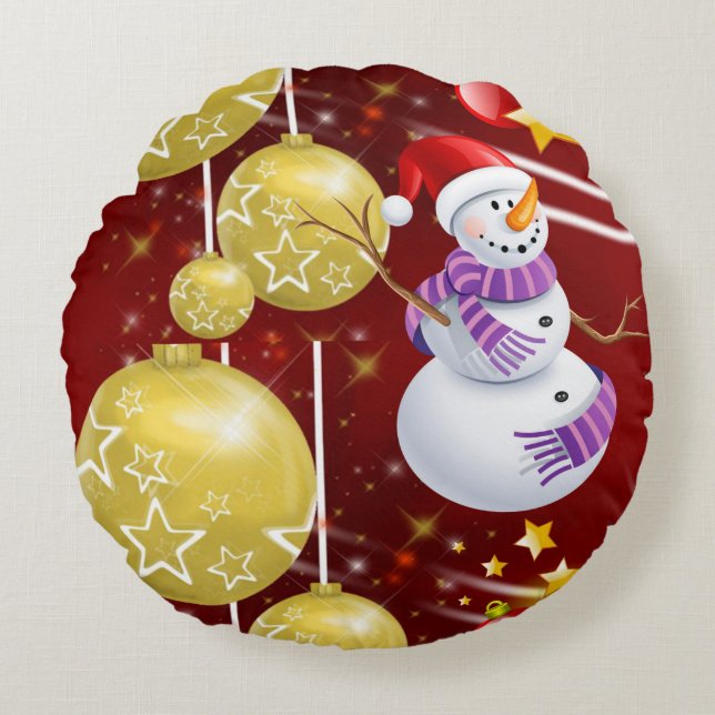Weihnachts-Rundkissen, Schneemann Rundes Kissen (Vorderseite)