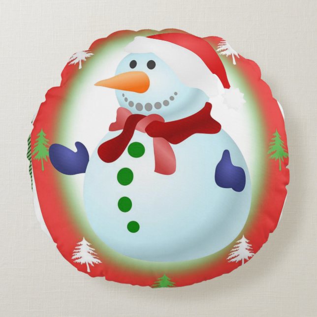 Weihnachts-Rundkissen, Schneemann Rundes Kissen (Vorderseite)