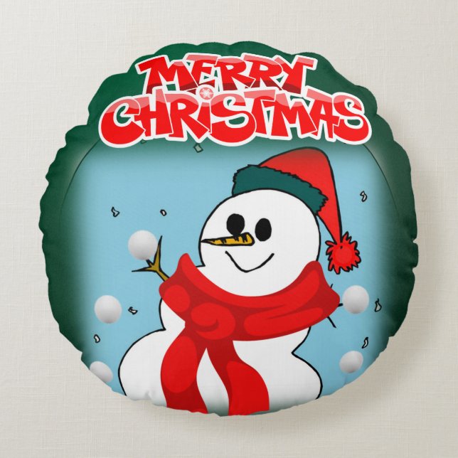Weihnachts-Rundkissen, Schneemann Rundes Kissen (Vorderseite)