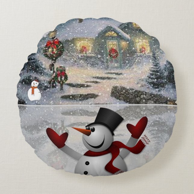 Weihnachts-Rundkissen, Schneemann Rundes Kissen (Vorderseite)