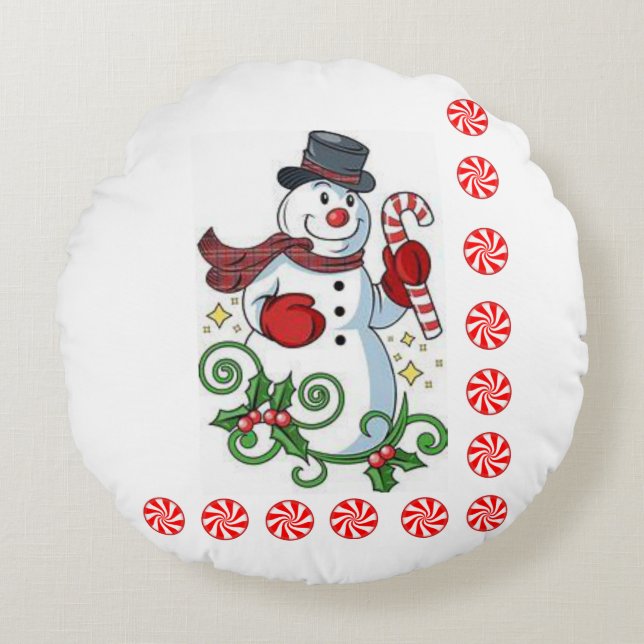 Weihnachts-Rundkissen, Schneemann Rundes Kissen (Vorderseite)
