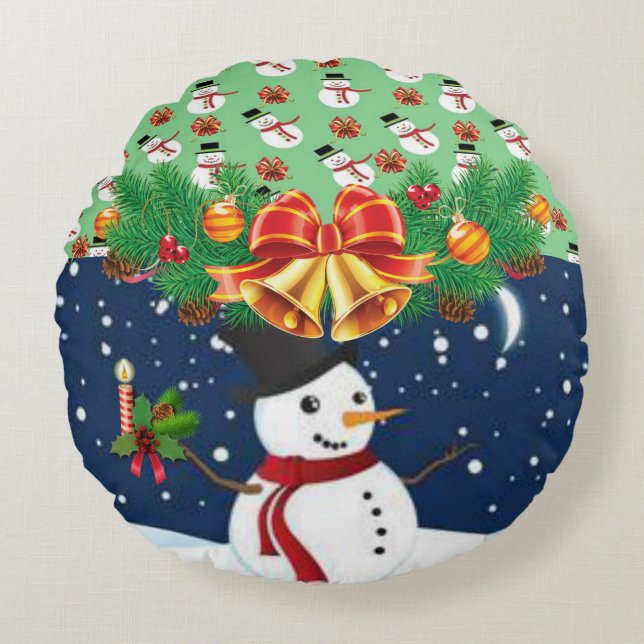 Weihnachts-Rundkissen, Schneemann Rundes Kissen (Vorderseite)