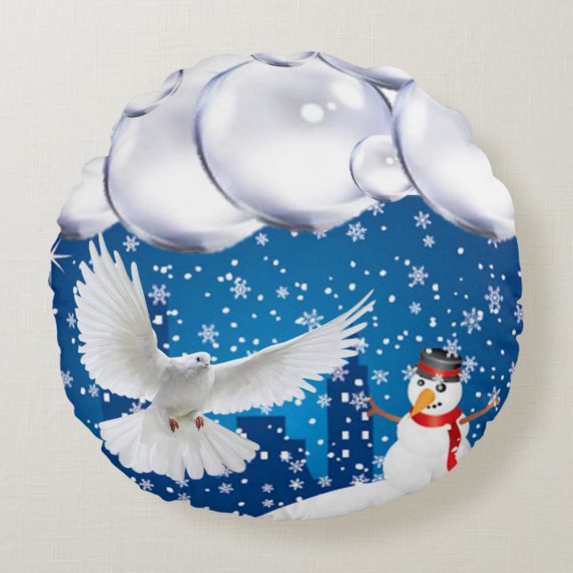 Weihnachts-Rundkissen, Schneemann Rundes Kissen (Vorderseite)