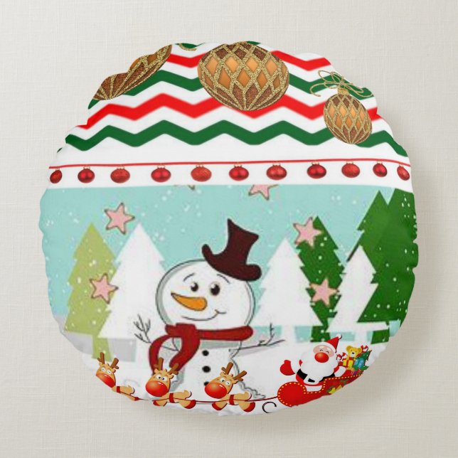 Weihnachts-Rundkissen, Schneemann Rundes Kissen (Vorderseite)