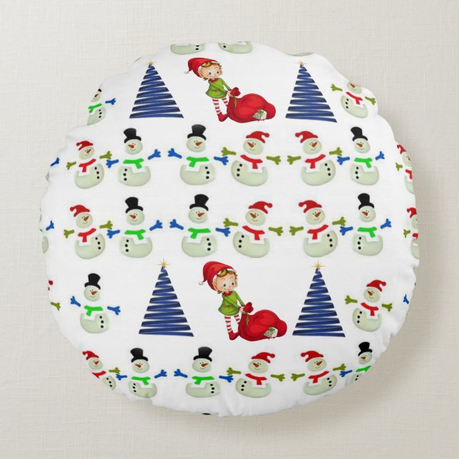 Weihnachts-Rundkissen, Schneemann Rundes Kissen (Vorderseite)