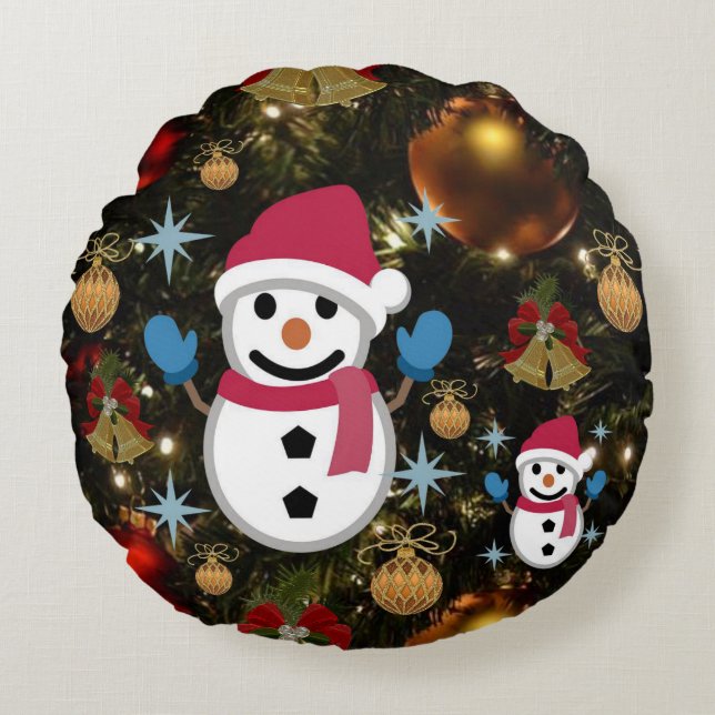 Weihnachts-Rundkissen, Schneemann Rundes Kissen (Vorderseite)