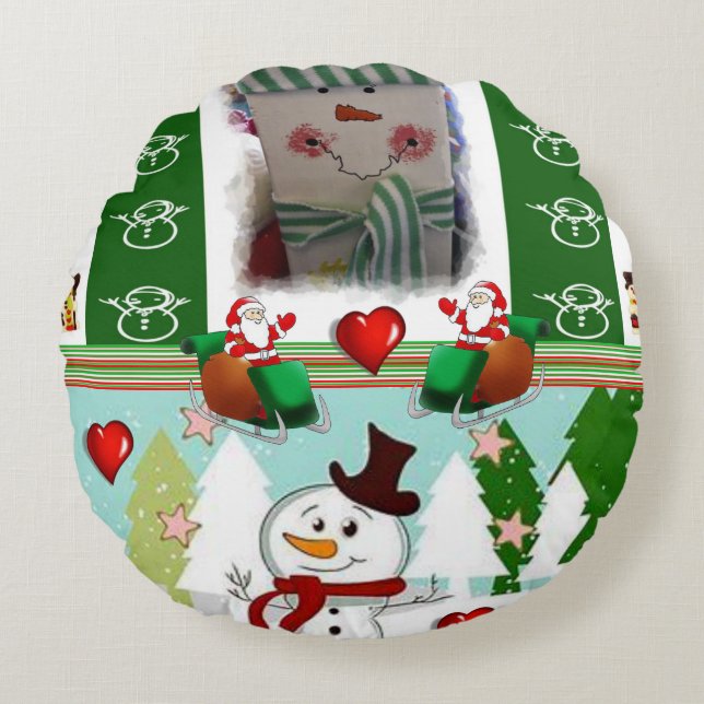 Weihnachts-Rundkissen, Schneemann Rundes Kissen (Vorderseite)