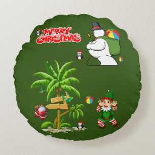 Weihnachts-Rundkissen, Sommer Strand Santa Rundes Kissen