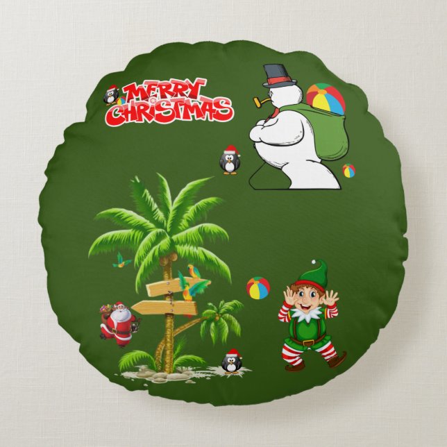 Weihnachts-Rundkissen, Sommer Strand Santa Rundes Kissen (Vorderseite)