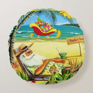Weihnachts-Rundkissen, Sommer Strand Santa Rundes Kissen