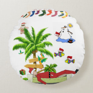 Weihnachts-Rundkissen, Sommer Strand Santa Rundes Kissen