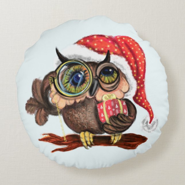 Weihnachts-Rundkissenjause in Hut und Geschenk Rundes Kissen (Rückseite)