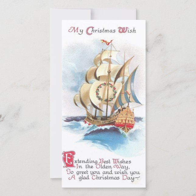 Weihnachts Sailboat Wünsche Feiertagskarte (Vorderseite)