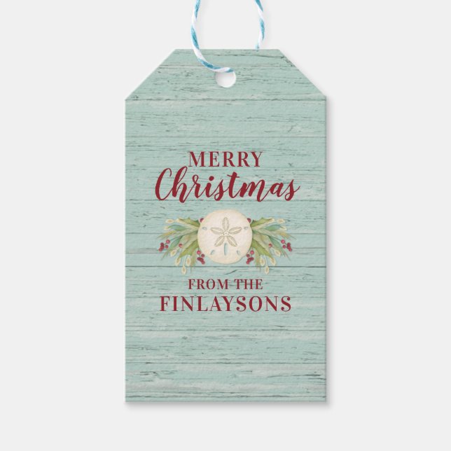 Weihnachts-Sand-Dollar an der Küste Elegantes Skri Geschenkanhänger (Vorderseite)